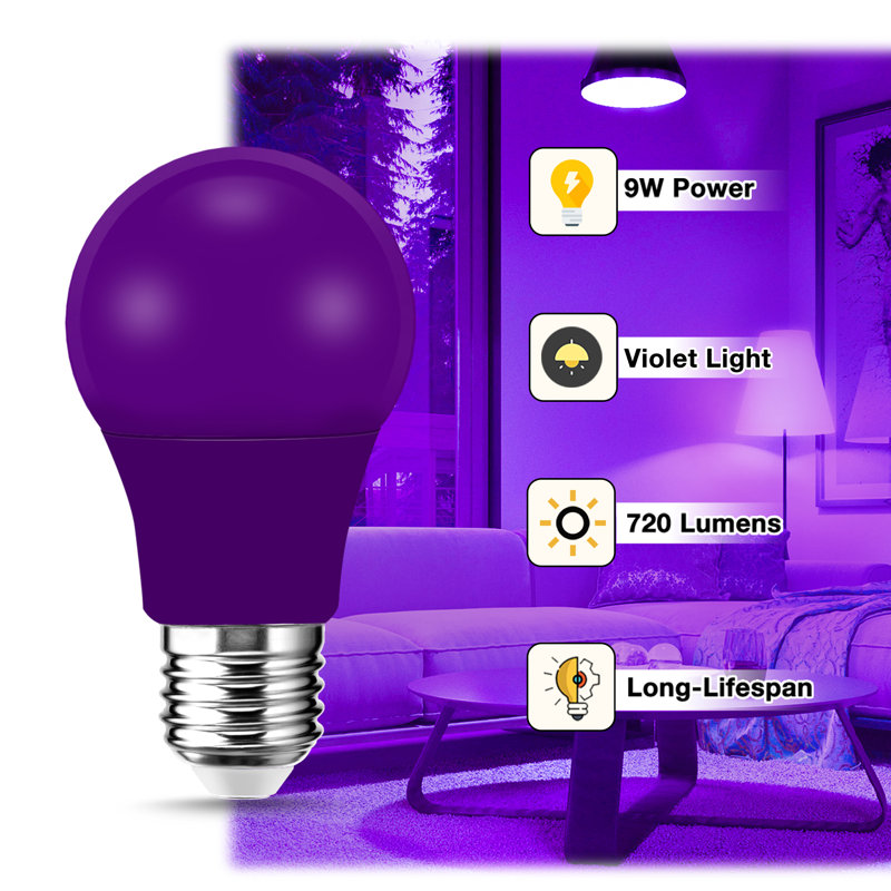 9 W (équivalent à 60 W), ampoule DEL A19 à intensité variable, culot mauve E26 / moyenne (standard)