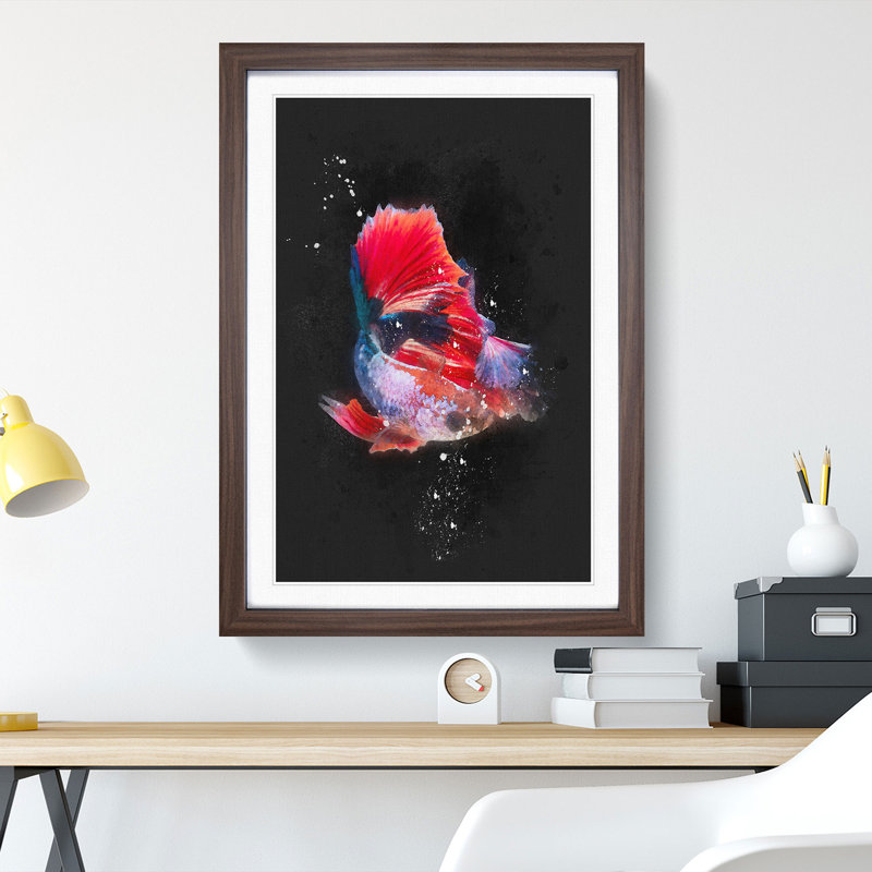Eye-Catching Red and Blue Fish - Framed Print, 33cm H x 24cm W x 2cm D, Walnut Framed