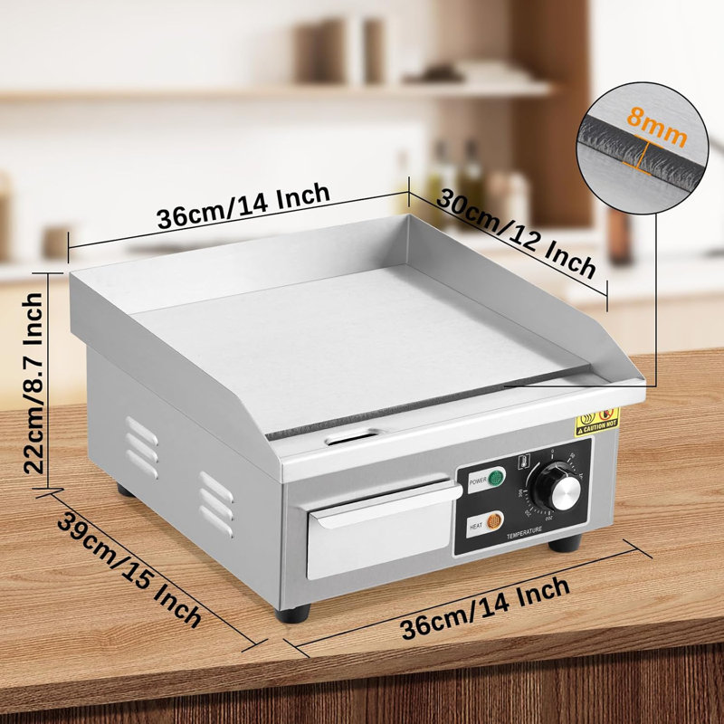 Plaque chauffante de comptoir électrique en acier inoxydable avec contrôle de température réglable et affichage numérique, 14 po x 15 po, pour la maison ou la cuisine commerciale