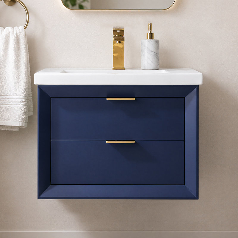 Draven 24'' Single Bathroom Vanity with Porcelain Top, Blue