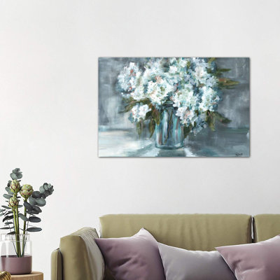 White Hydrangeas On Gray Landscape by Tre Sorelle Studios - Wrapped Canvas Print