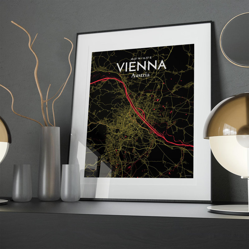 Vienna City Map In Contrast - No Frame Print, 20cm H x 16cm W x 0.05cm D