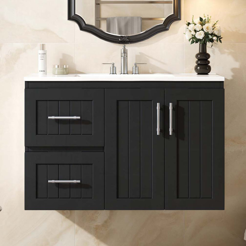 Meuble-lavabo mural 36 po avec 2 tiroirs, Noir