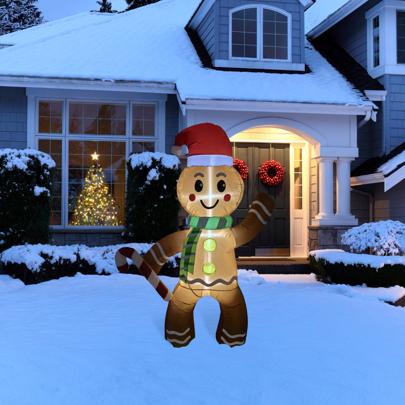 Lighted Inflatable Gingerbread Man Outdoor Christmas Decoration - 5'