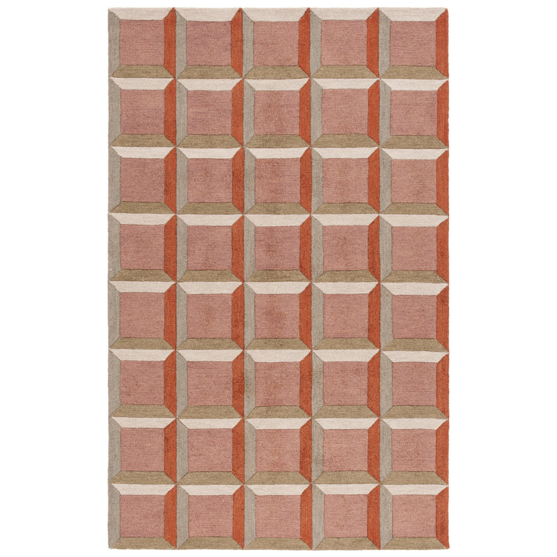 Nickelsen Hand Tufted Wool/Cotton Geometric Rug in Pink/Beige, Rectangle 4' x 6'