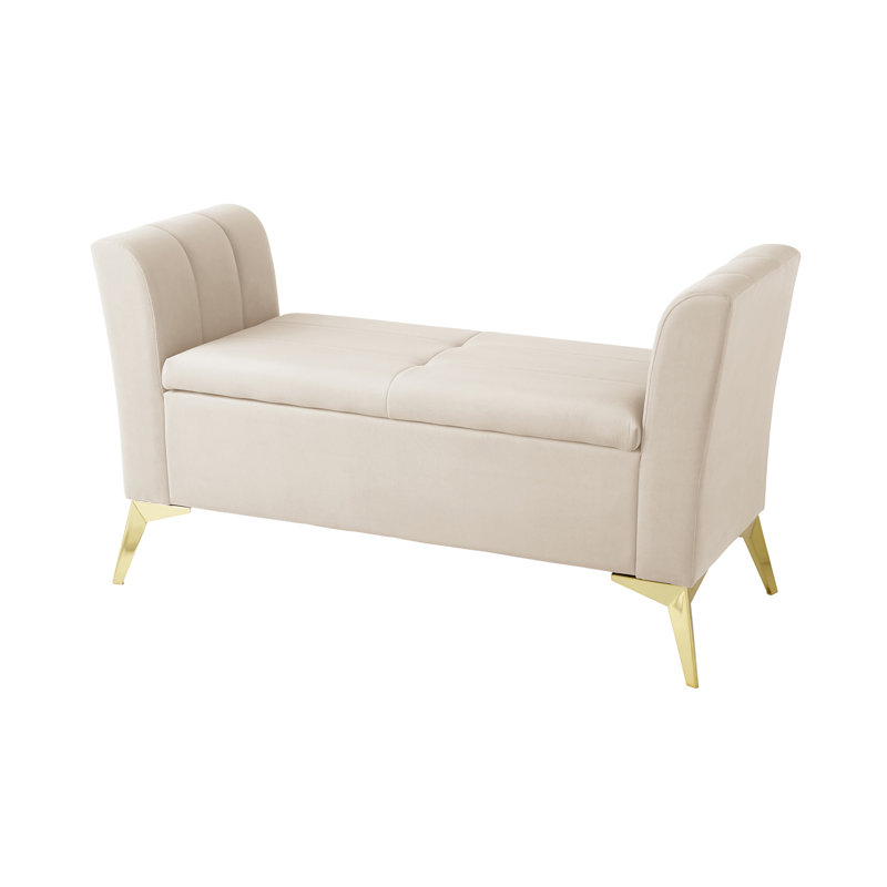 Thierry 121cm Wide Velvet Tufted Rectangle Solid Colour Ottoman with Storage, Natural