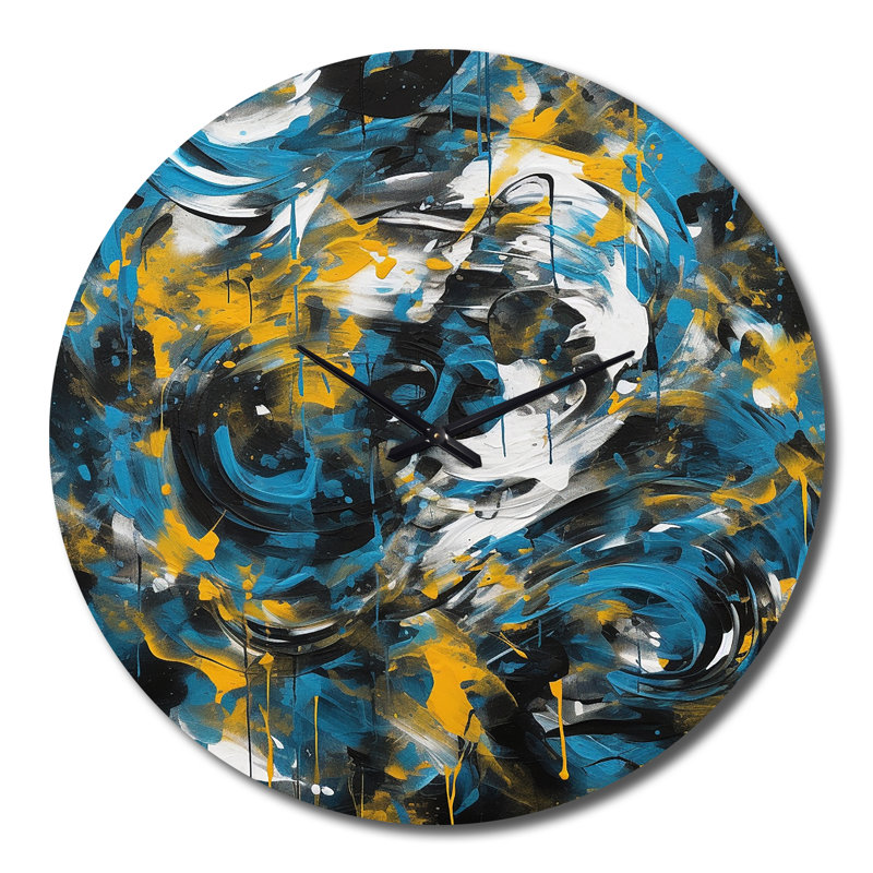 Horloge murale abstraite bleue et jaune I Realmes, Grand