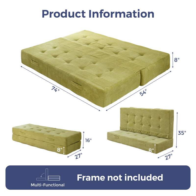 Matelas pliant de 8 po d'épaisseur avec poignées et canapé capitonné (cadre non inclus) Matelas pliable polyvalent, Vert