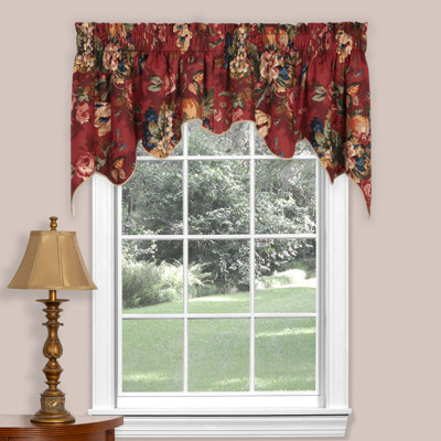 Queensland Crimson Floral Cotton 100'' W Window Valance in