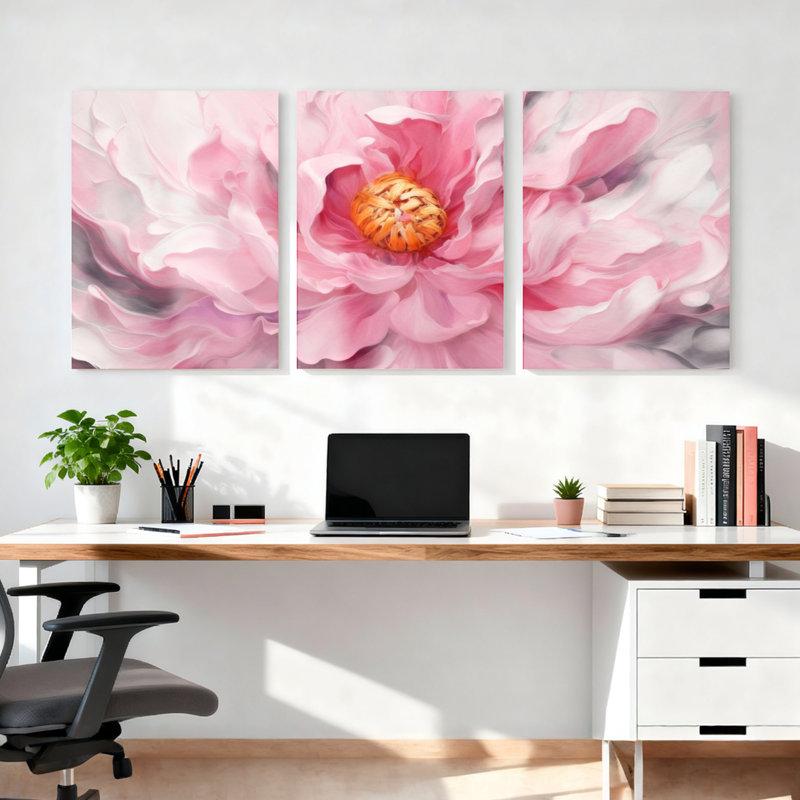 Art floral sur toile tendue avec pivoines roses (ensemble de 3), H 18 po x l 36 po