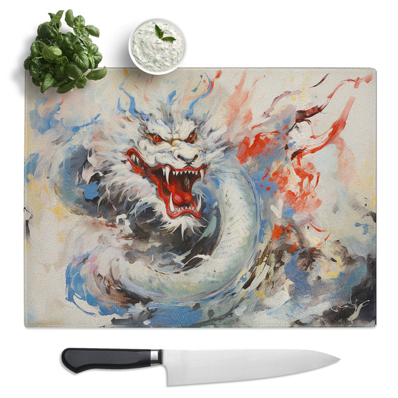Chinese Dragon Gestural  Glass Chopping Board