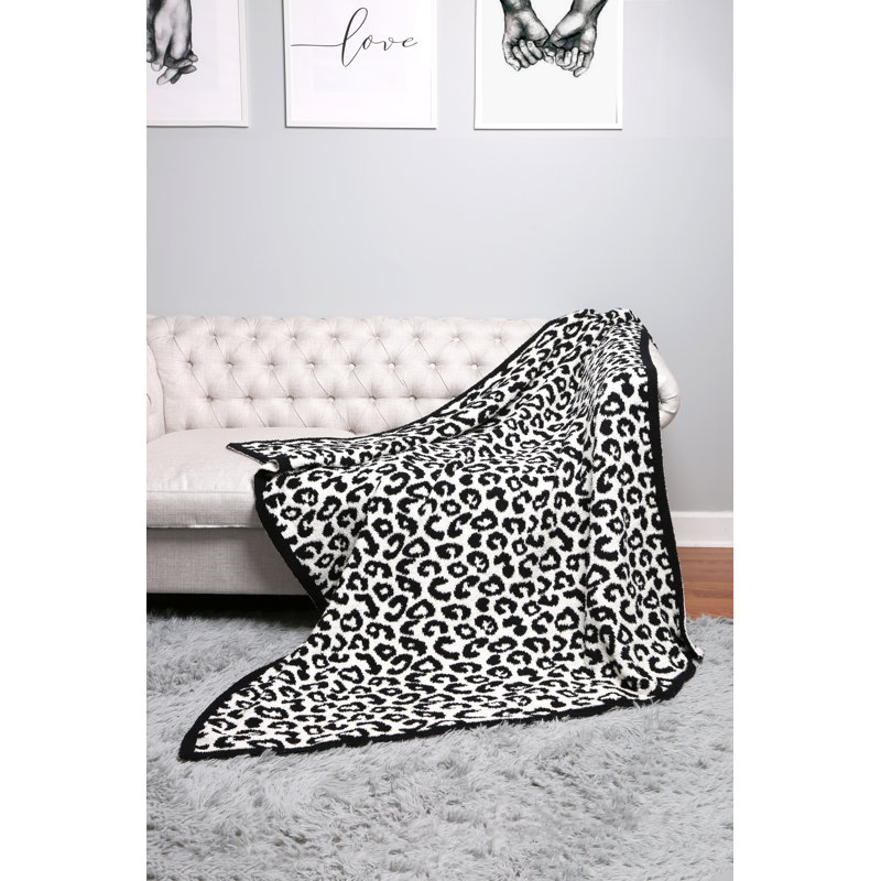 Leopard Pattern Luxury Soft Throw Blanket, Black/White