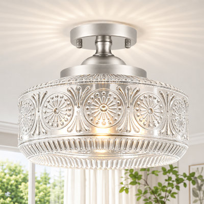 Plafonnier semi-encastré 3 lumières, luminaire en nickel brossé avec abat-jour en verre transparent, plafonnier de 12 pouces pour la chambre à coucher, la cuisine, le couloir et la salle de bain
