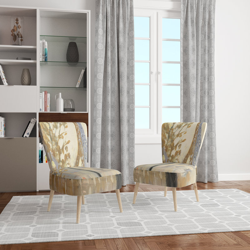Upholstered Floral Side Chair - Modern floral Accent Chair, Abstract Beige Polyester Blend 1