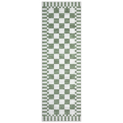 Geometric Check Machine Washable Rug with Non-Slip Backing for Living Room Easy to Clean Non-Shedding Soft Low Pile Floor Mats