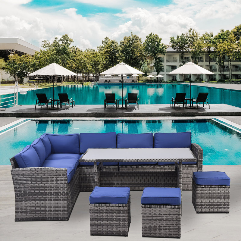 Ensemble de mobilier d'extérieur pour patio, 7 pièces Canapé modulaire d'extérieur avec table de salle à manger