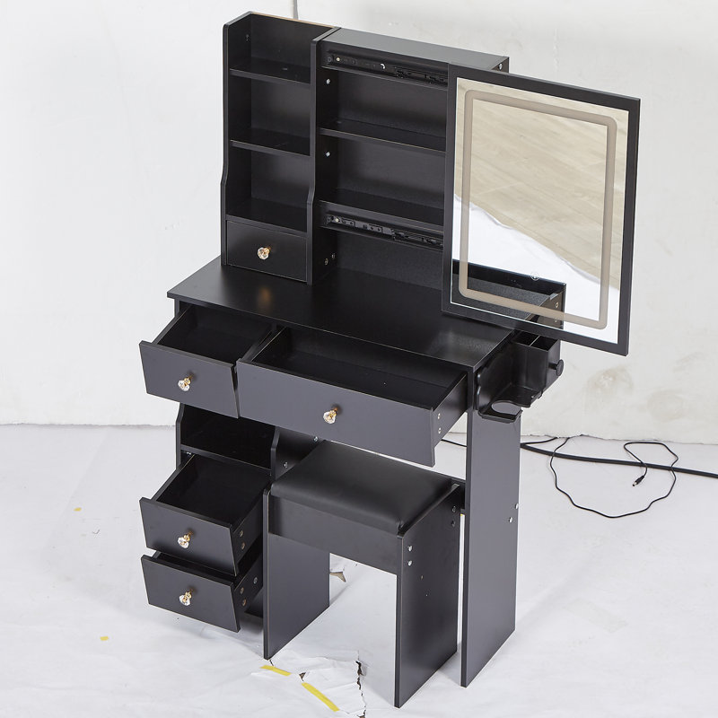 Petit meuble-lavabo 29,2 po avec tabouret de bureau et tabouret, Noir