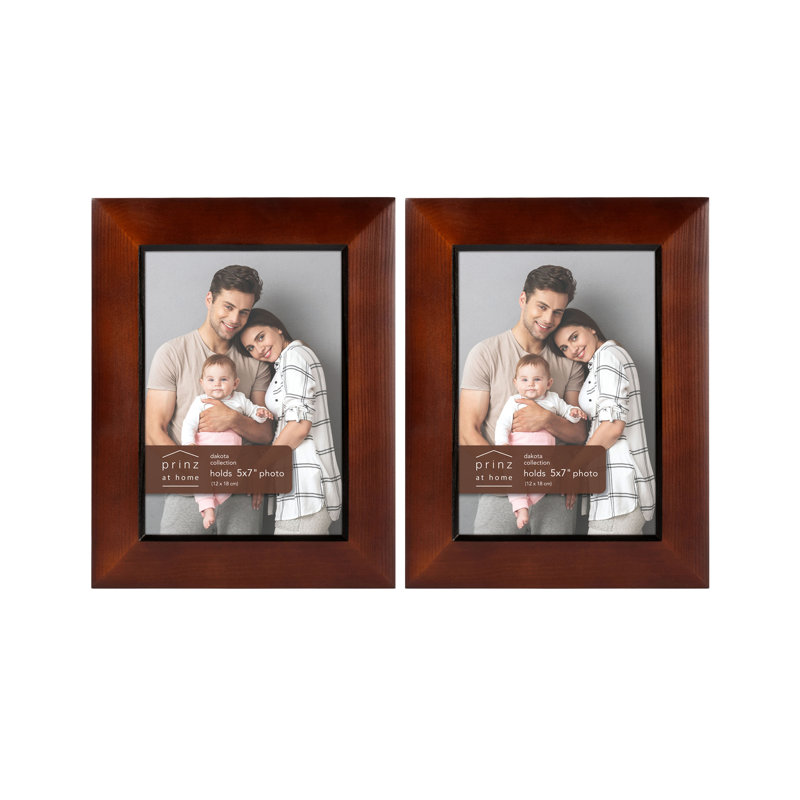  Prinz Dakota Wood Wall or Tabletop Picture Frame - Two Photo Frame Set, Dark Brown, 5" x 7"