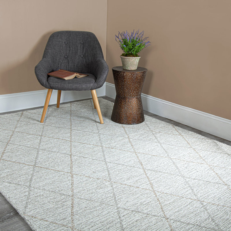 Gemma Geometric Tufted Wool Gray Area Rug, Rectangle 3' x 5'