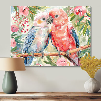 Reproduction d'art perroquet rose et vert Love Birds II