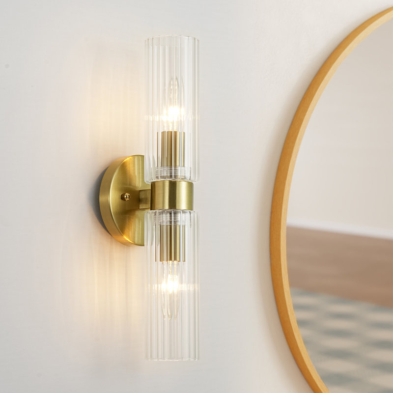 Lumina 2-Light Brass Wall Sconce with Textured Glass Shades and Up Down Lighting