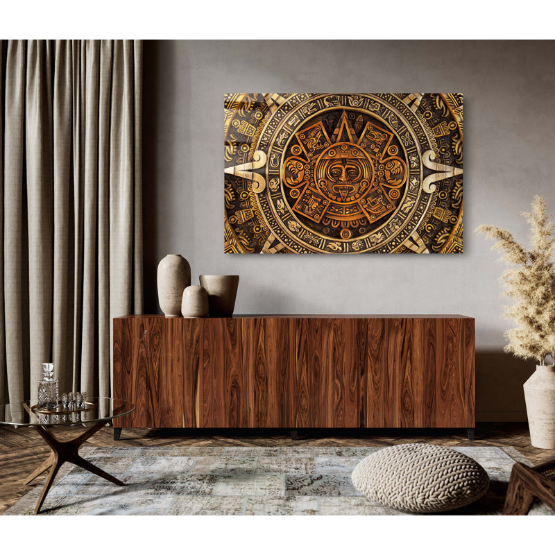 Calendrier aztèque, art méso-américain, décoration murale mexicaine, impression murale acrylique, H 24 po x l 36 po x P 2 po
