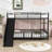 Twin Over Twin Metal Bunk Bed With Slide, Convertible Loft Design And Safety Guardrail-1687479511