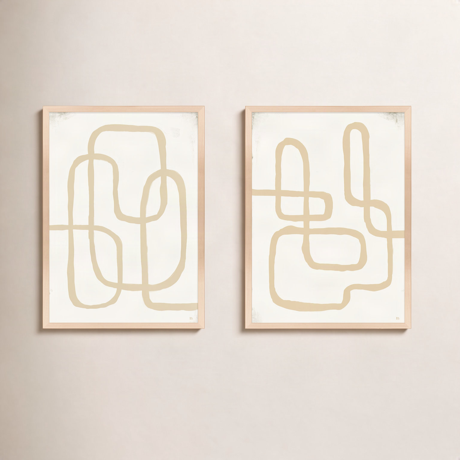 Line Works In White by StudioM, 30" H x 42" W x 1.25" D, Maple Framed Paper
