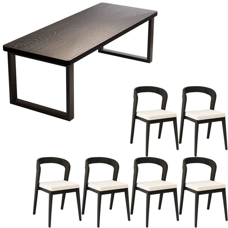 Ensemble de table à manger moderne simple en bois massif noir, H 29,5 po x L 62,9 po x l 27,5 po