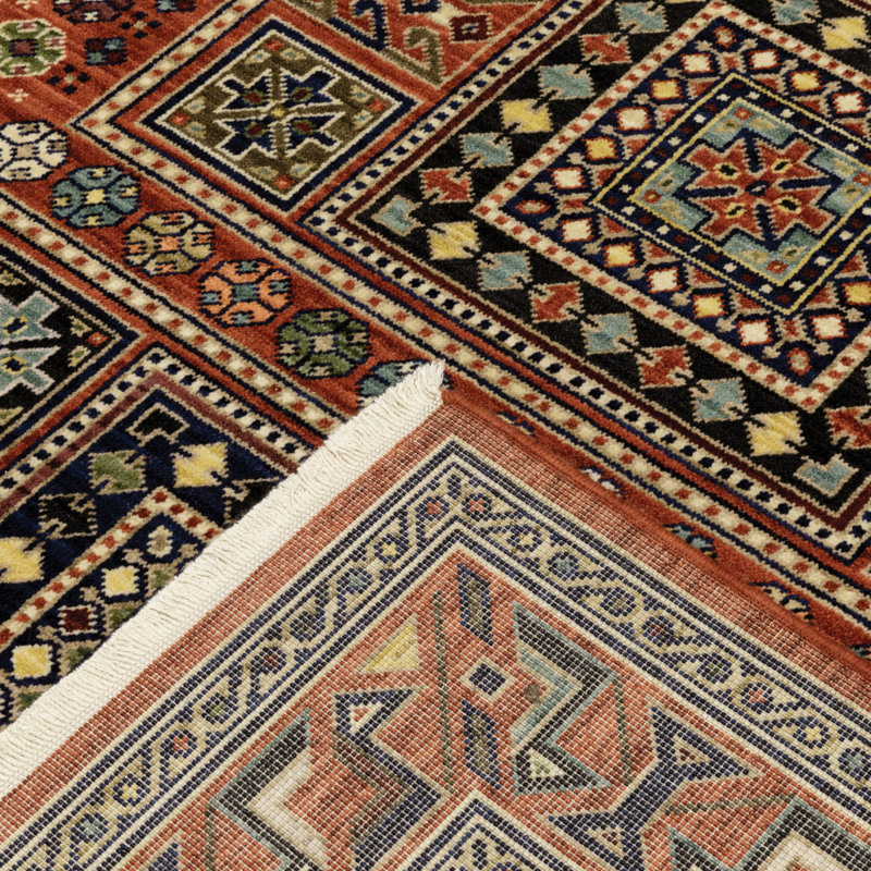 Tapis de couloir oriental bleu et rouge tissé à la machine 2 pi x 10 pi avec frange