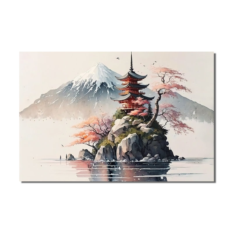 Art japonais sur toile, "Paysage japonais à l'aquarelle I"