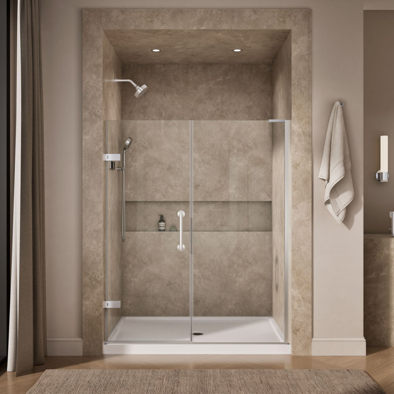 Components 58-In58-3/4-In W X 71-1/2-In H Frameless Pivot Shower Door With 3/8-In Crystal Clear Glass And Back-To-Back Vertical Door Pulls