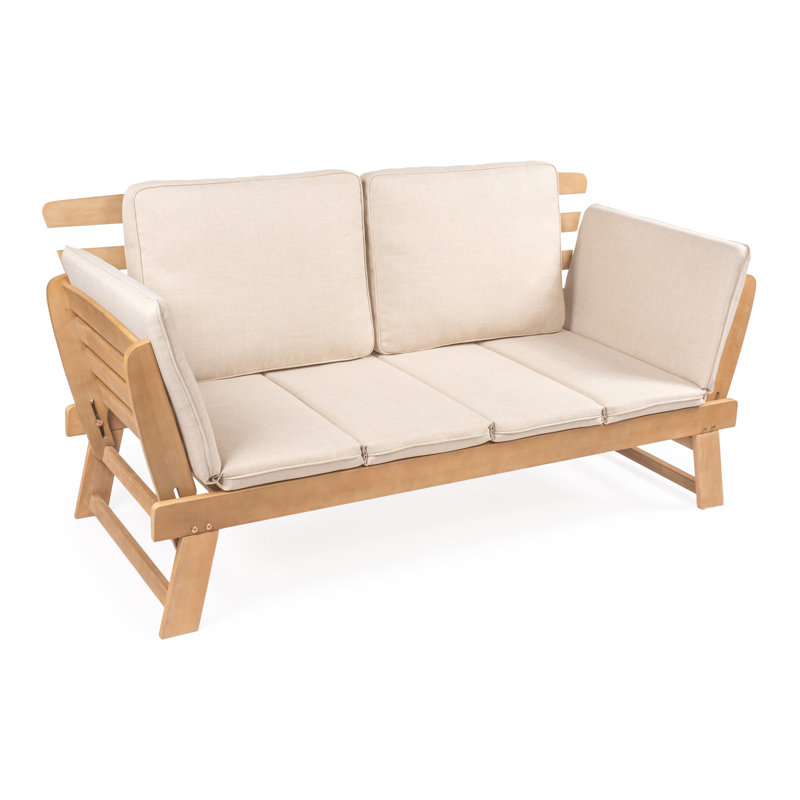 Lit de jour d'extérieur en bois de teck clair avec accoudoirs pliables Hartley