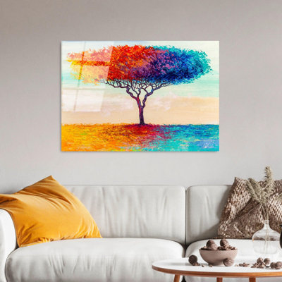 Superbe peinture murale en verre trempé 27,6 po x 39,4 po | 100% verre trempé, épaisseur: 0,16 pouce | Décoration élégante pour le salon ou le bureau, durable et facile à nettoyer, idée de cadeau parfaite