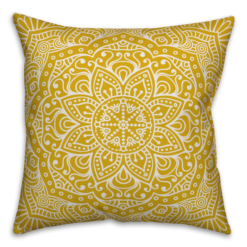 Damask Throw Pillow, 16" x 16", Dark Yellow