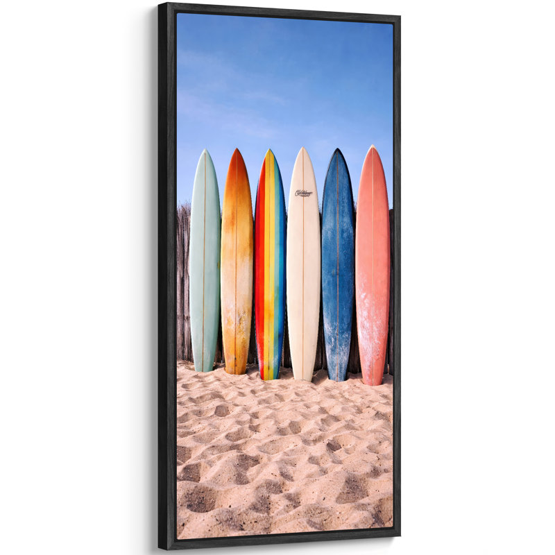 «Rainbow Surfboard on Sand with Blue Sky Coastal Summer», reproduction d'art sur toile encadrée, H 60 po x l 30 po x P 1,5 po