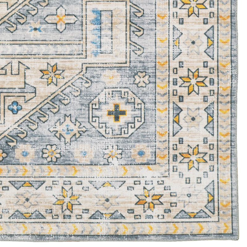 Tapis gris lavable et beige tissé à la machine, Rectangle de 2 pi x 3 pi