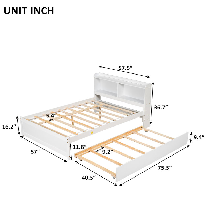 Full Bed With Trundle,Bookcase,White, White, Full