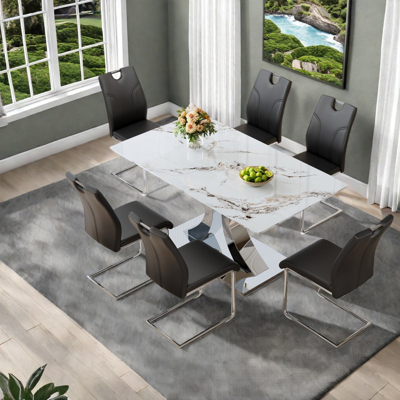 Ensembles de table de salle à manger modernes et peu encombrants avec chaises en verre, en acier et ergonomiques