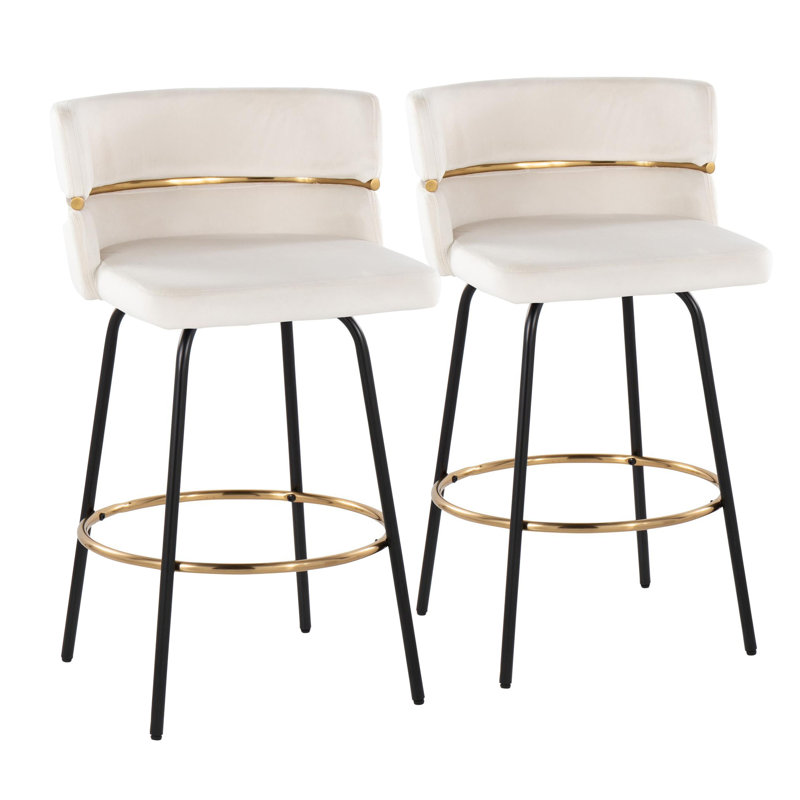 Tabouret de bar et de comptoir Laurenzio, Tabouret de comptoir (siège d'une hauteur de 26 p, Velours crème / cadre noir doré