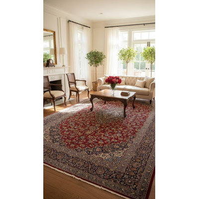Tapis rouge traditionnel rouge semi-antique 10x16