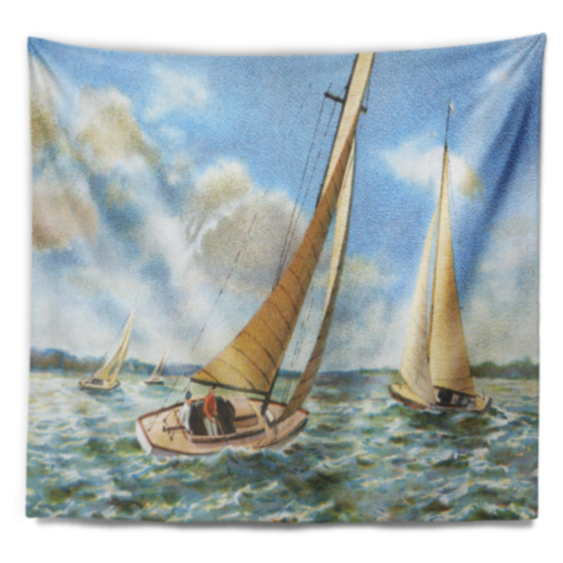 Tapisserie de voile de bateaux d'époque, H 68 po x l 80 po