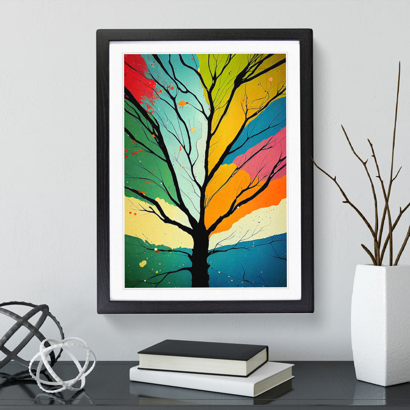 Vibrant Trees No.3 - Print, White, 36cm H x 27cm W, Black Picture Frame