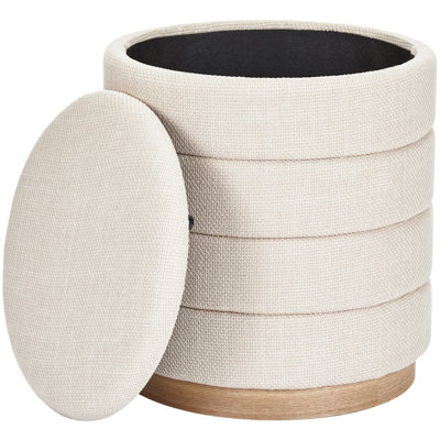 16" Round Upholstered Linen Storage Ottoman