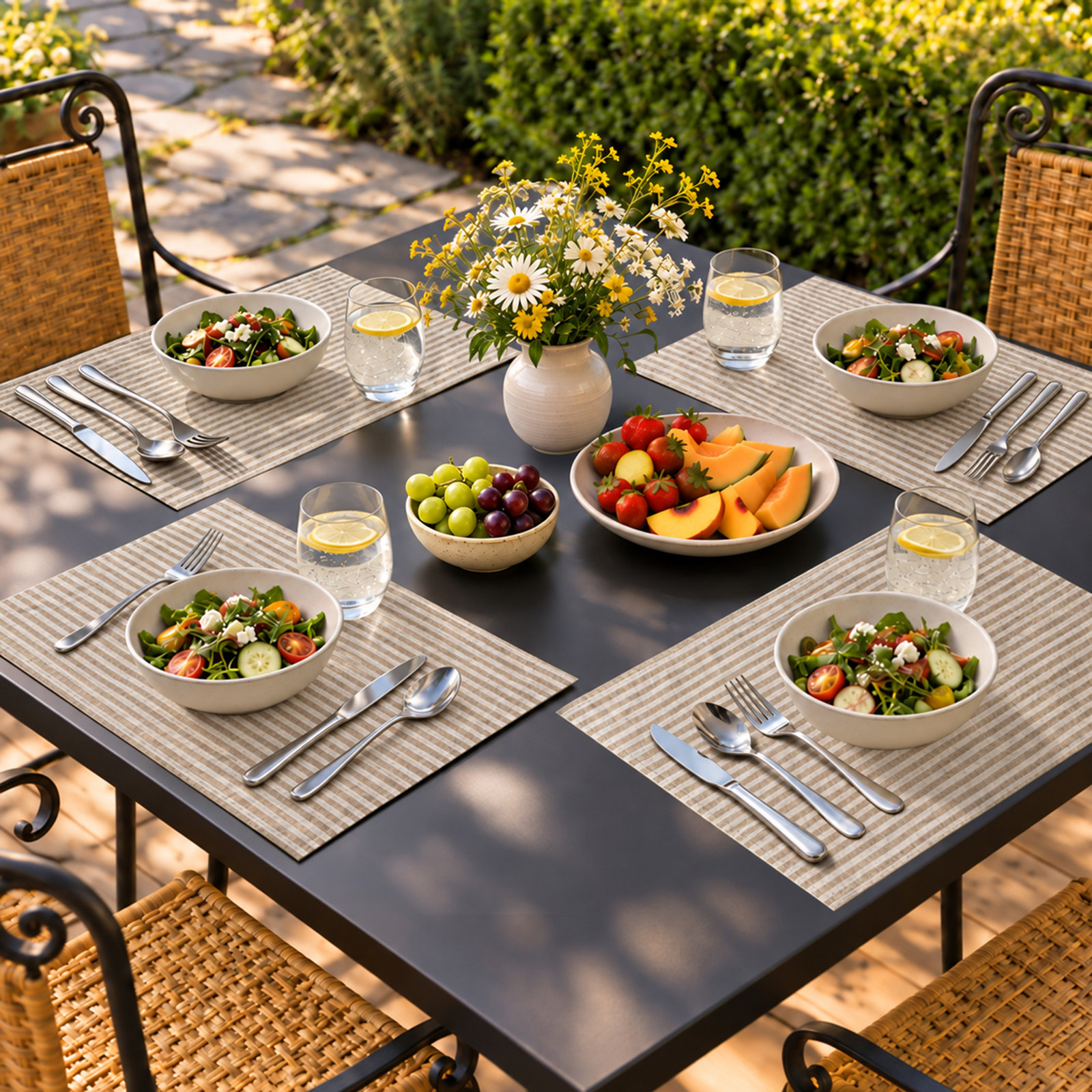 100% Linen Striped Placemat, Taupe
