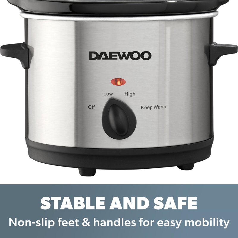 Daewoo 1.5L Electric Slow Cooker Pot Dishwasher Safe Bowl Energy Efficient, Keep Warm Setting, 25"H x 24"W x 33"D