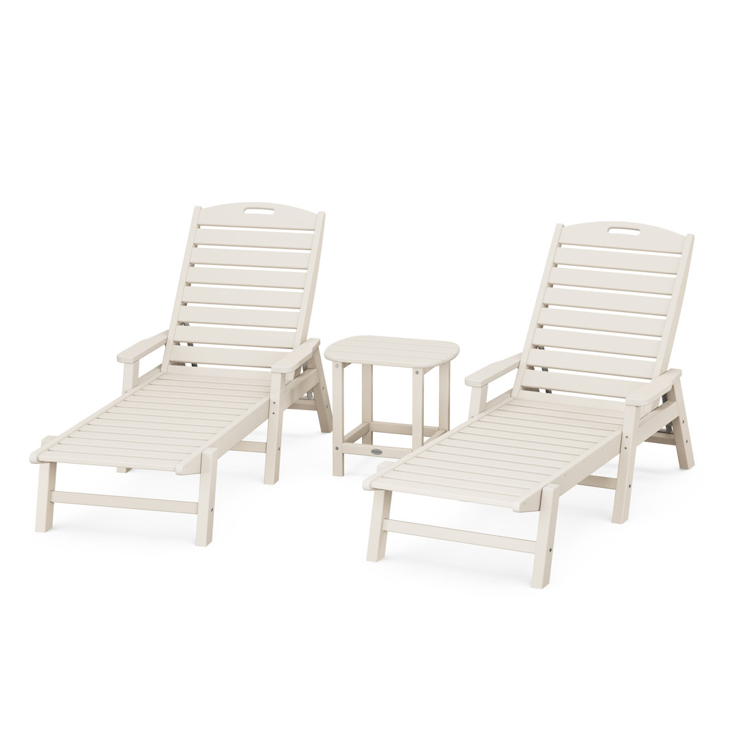 Nautical 3-Piece Chaise Lounge with Arms Set with South Beach 18" Side Table (Set of 3) POLYWOOD® Frame 
