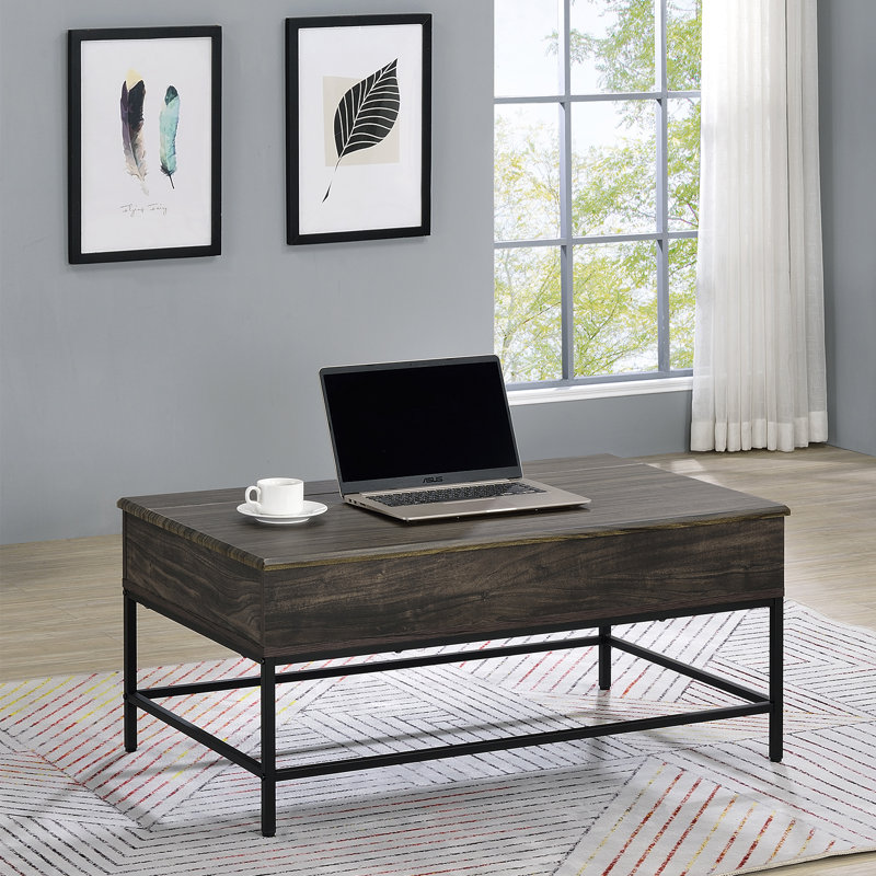Wood And Metal Coffee Table With Lift Top In Brown