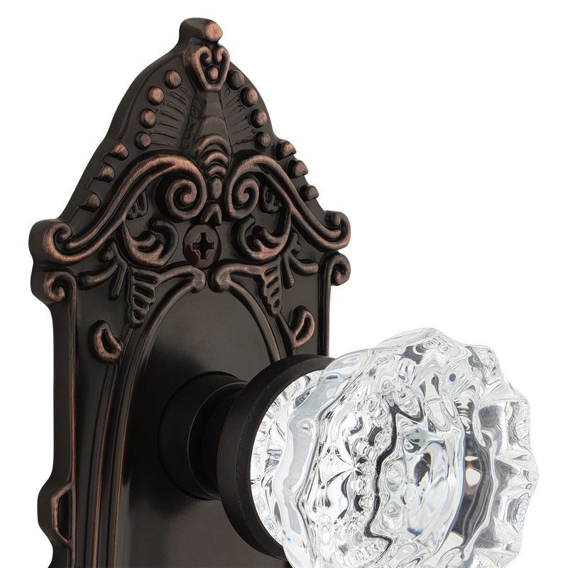 Plaque victorienne avec bouton de porte en cristal, Bronze intemporel