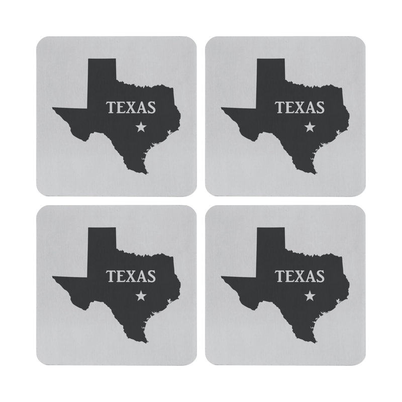 Stainless Steel Square 4 Piece Coaster Set, Texas